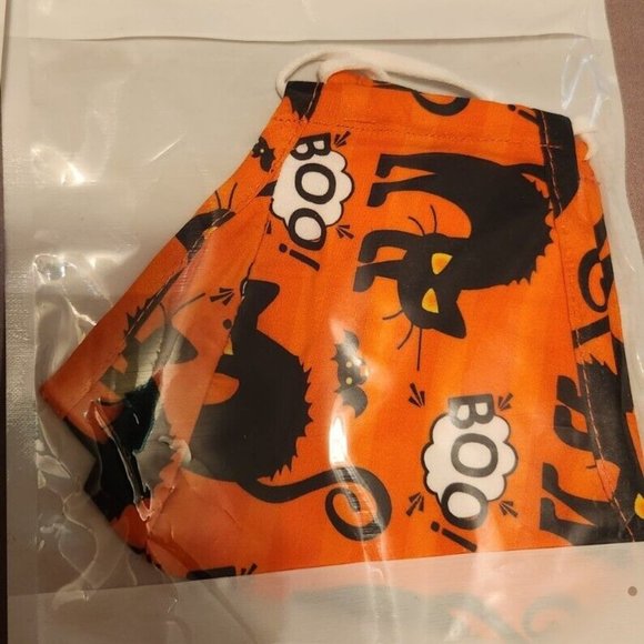 5 Fabric Face Mask Halloween Lot Orange Pumpkin, BOO, Skull, Bats, Cats - Picture 4 of 6